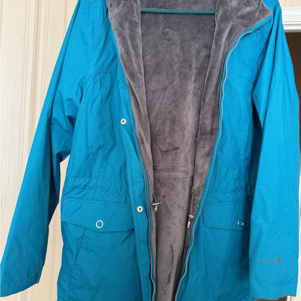 Teal Hooded Parka with Plush Gray Lining